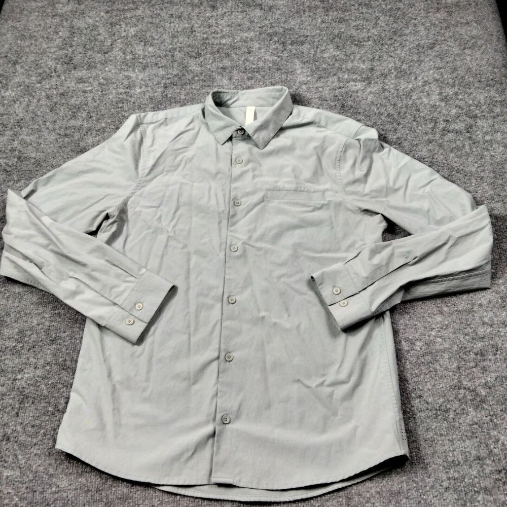 Lululemon Shirt Mens Sz M‎ Gray Performance Button Front Long Sleeve